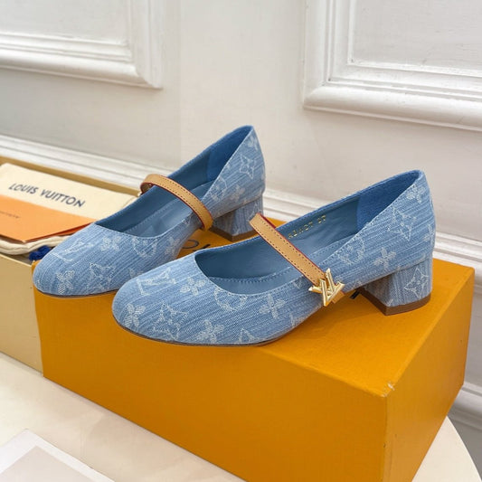 LV WOMEN ROMY HIGH BALLERINA IN LIGHT BLUE MONOGRAM DENIM - 35