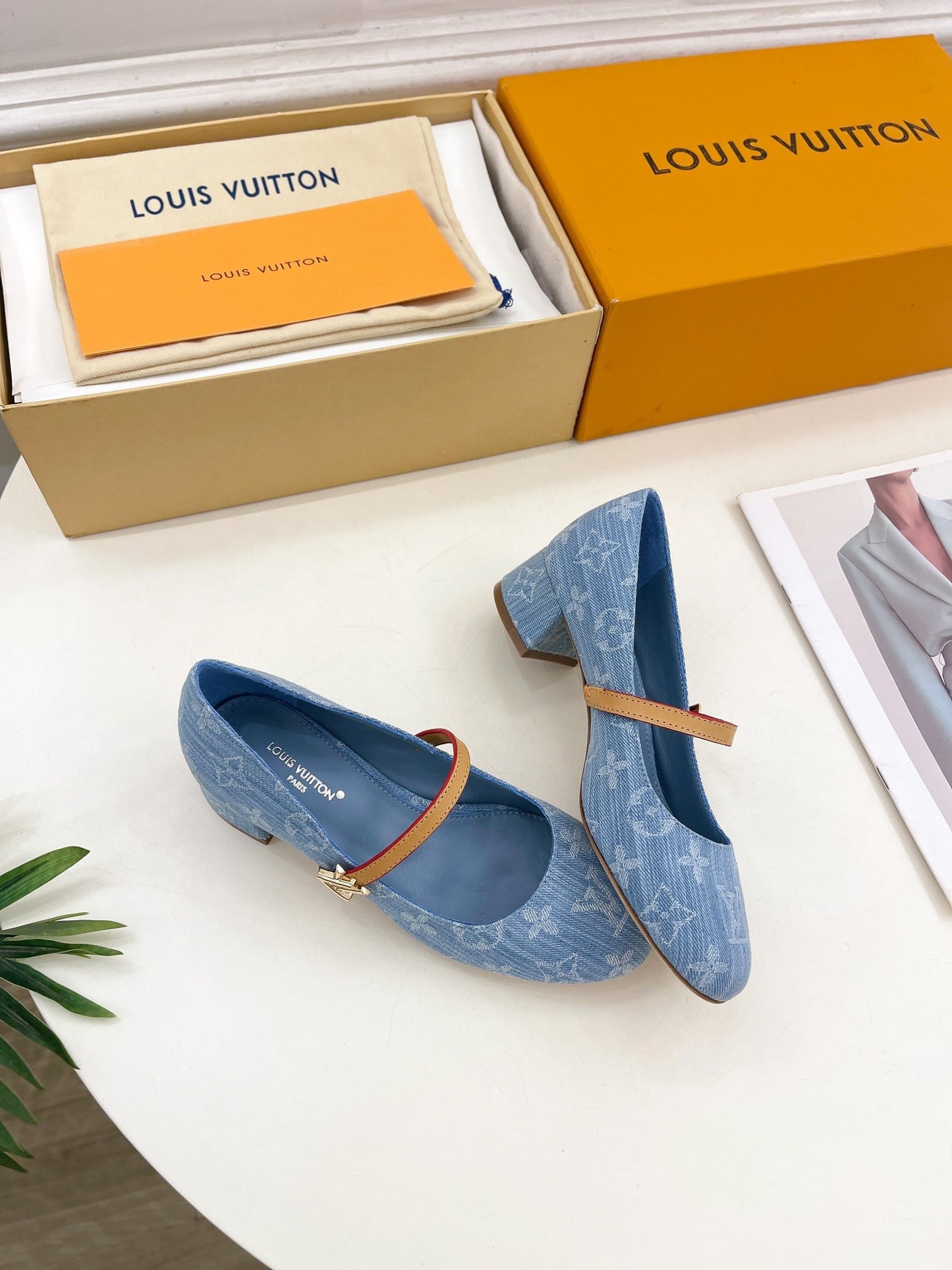 LV WOMEN ROMY HIGH BALLERINA IN LIGHT BLUE MONOGRAM DENIM - 35
