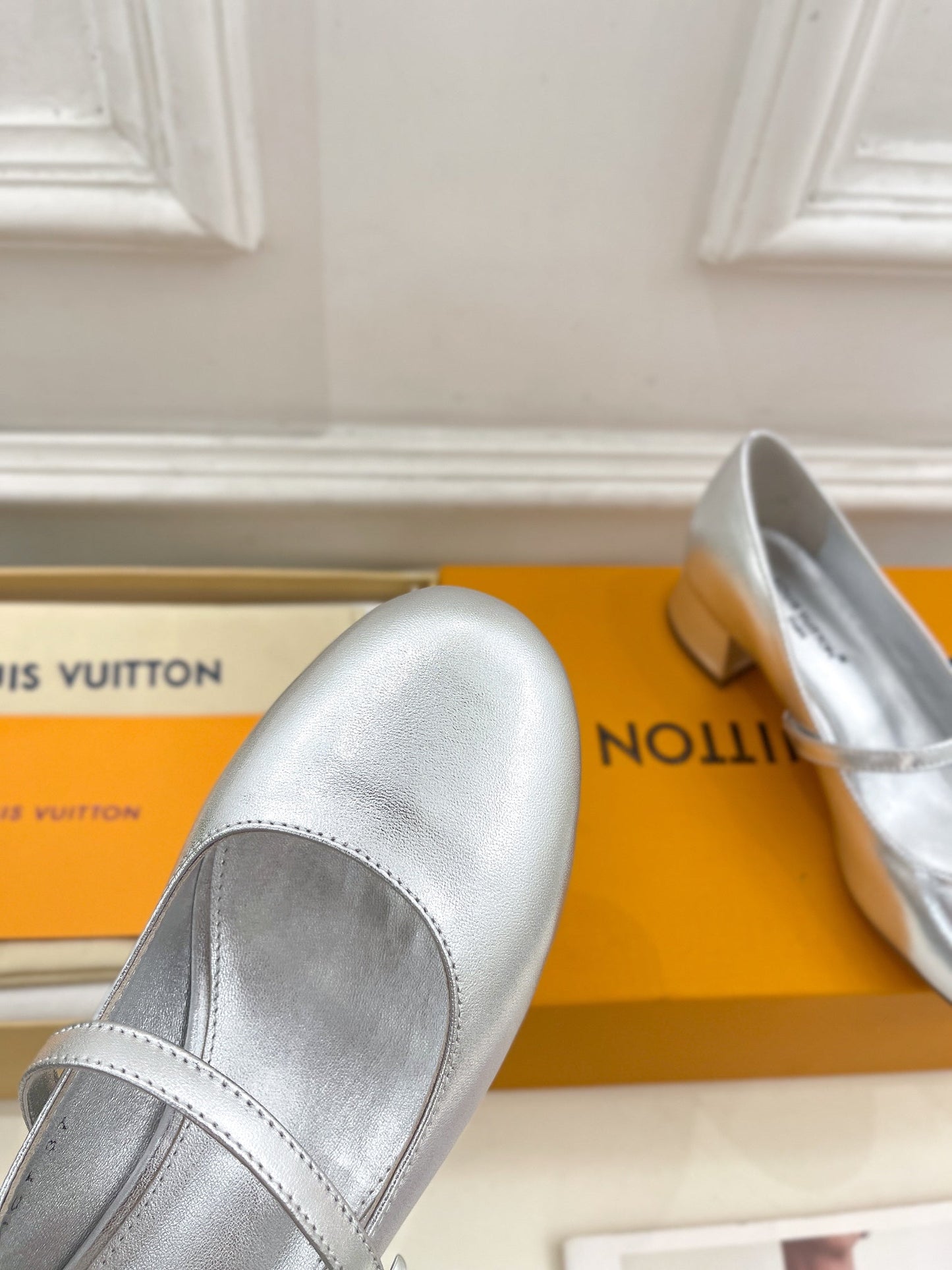 LV WOMEN ROMY HIGH BALLERINA IN SILVER METALLIC LAMBSKIN - 35