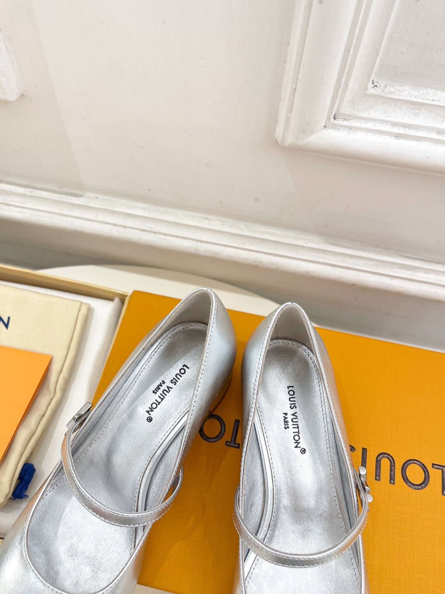 LV WOMEN ROMY HIGH BALLERINA IN SILVER METALLIC LAMBSKIN - 35