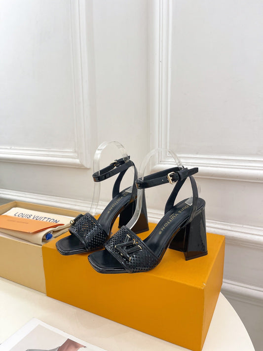 LV WOMEN HIGH SANDAL IN BLACK CALFSKIN - 35