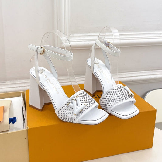 LV WOMEN HIGH SANDAL IN WHITE CALFSKIN - 35