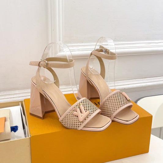 LV WOMEN HIGH SANDAL IN BEIGE CREAM CALFSKIN - 35