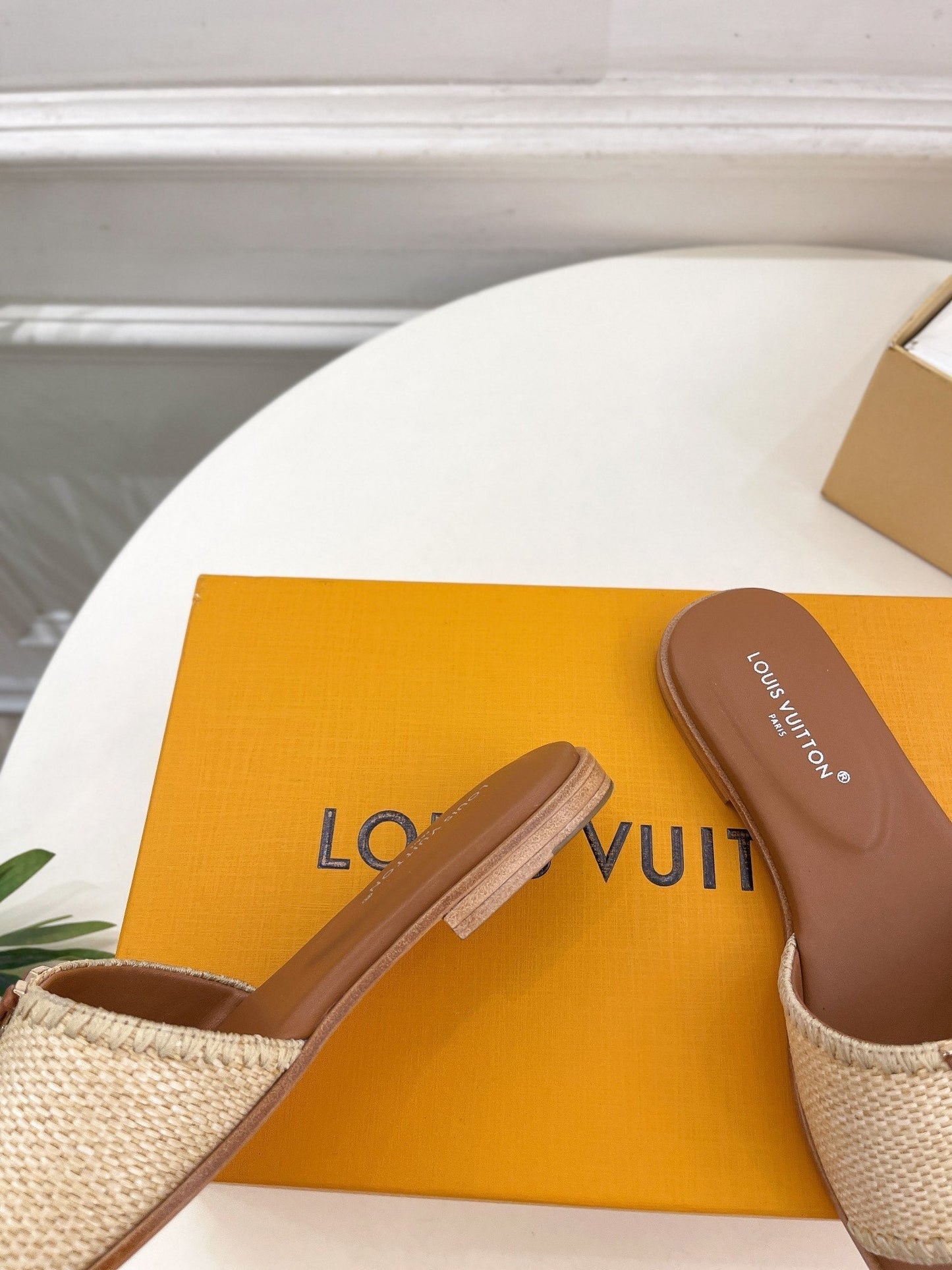 LV WOMEN CAPRI FLAT MULES IN CHOCOLATE BROWN LEATHER AND RAFFIA - 35