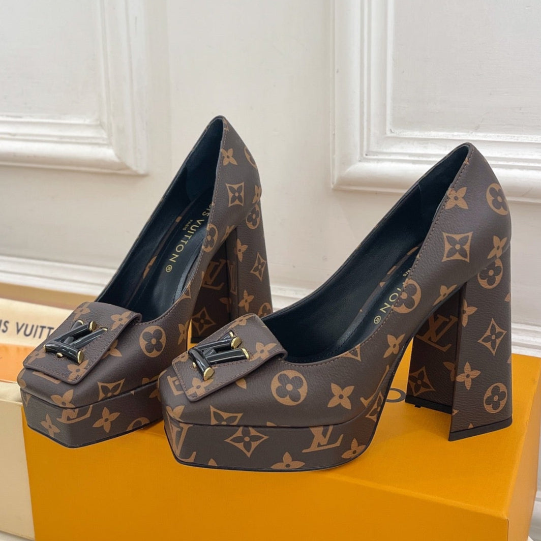 SHAKE MARY JANE HIGH HEEL 12 CM IN CHOCOLATE BROWN MONOGRAM CALFSKIN - 34