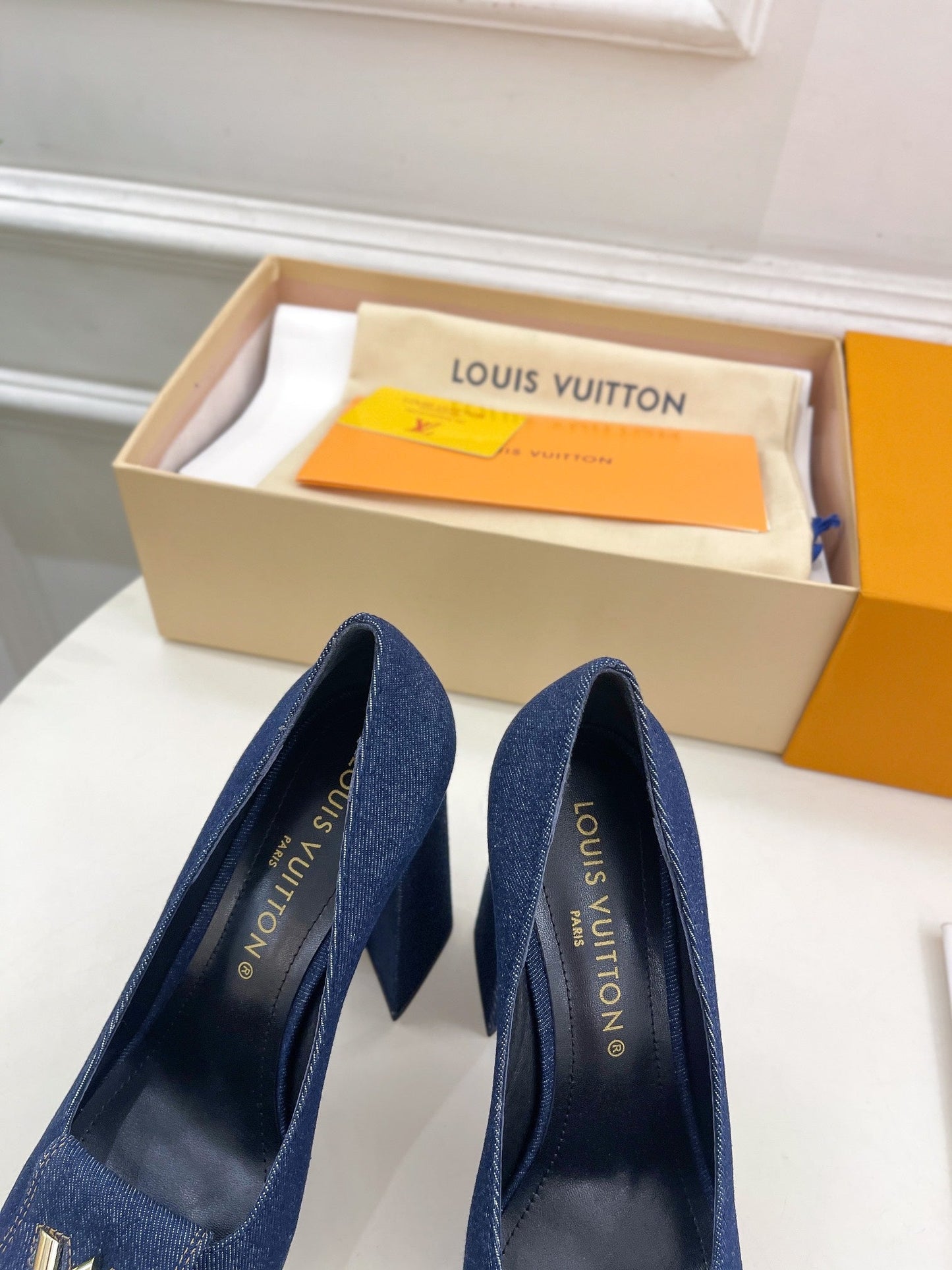 SHAKE MARY JANE HIGH HEEL 12 CM IN CLASSIC BLUE DENIM FABRIC - 34