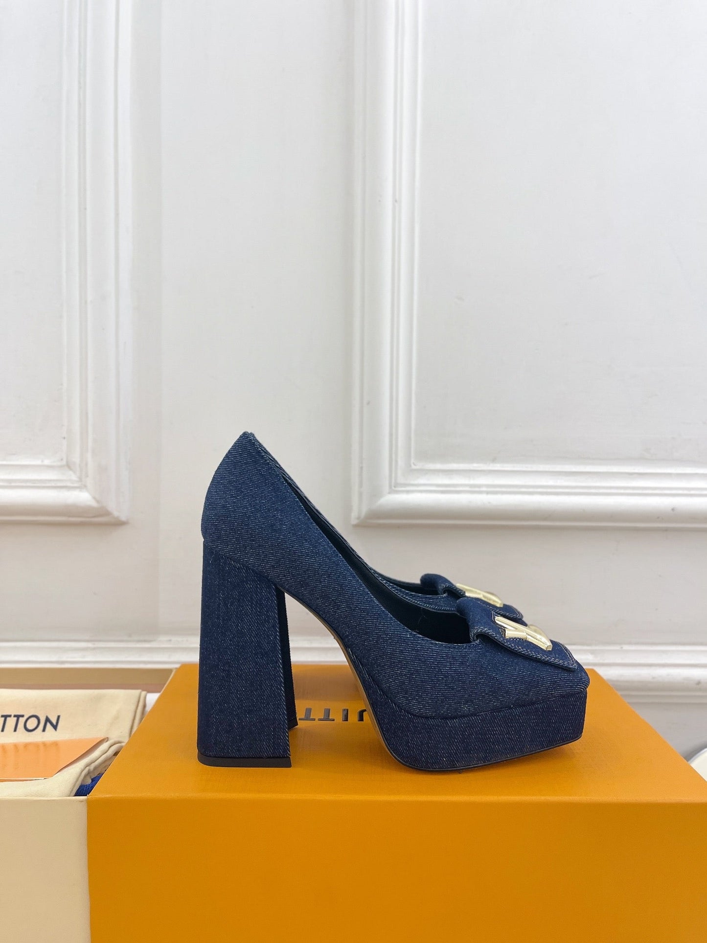 SHAKE MARY JANE HIGH HEEL 12 CM IN CLASSIC BLUE DENIM FABRIC - 34