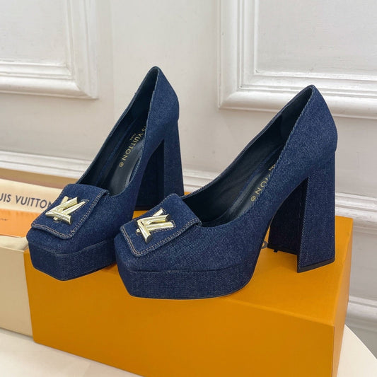 SHAKE MARY JANE HIGH HEEL 12 CM IN CLASSIC BLUE DENIM FABRIC - 34