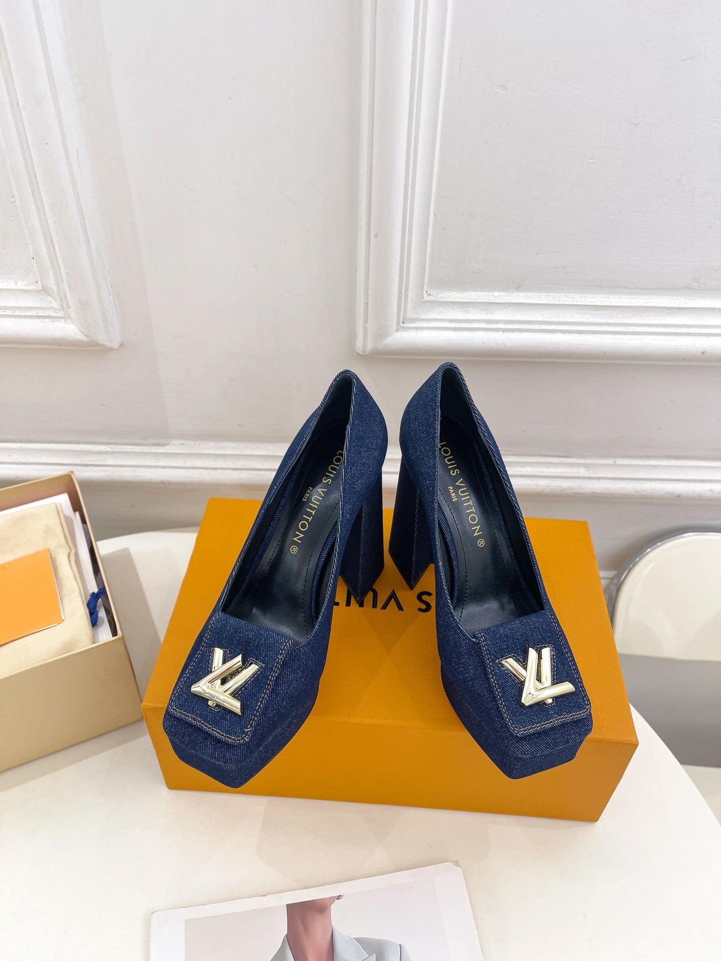 SHAKE MARY JANE HIGH HEEL 12 CM IN CLASSIC BLUE DENIM FABRIC - 34