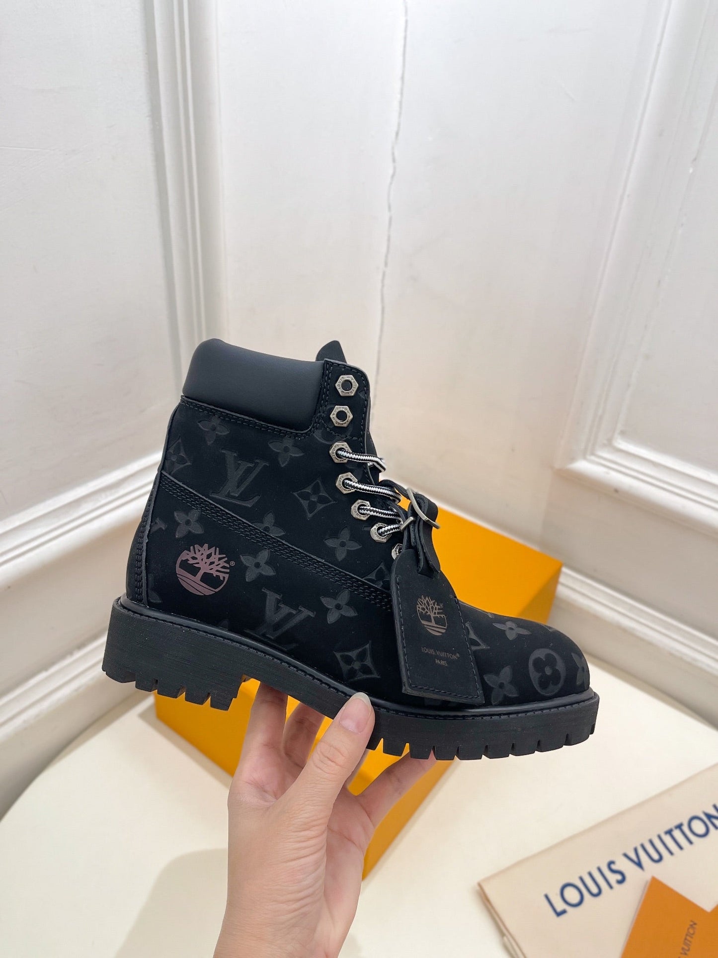 LV X TIMBERLAND MARTIN BOOT IN BLACK MONOGRAM SUEDE - 35
