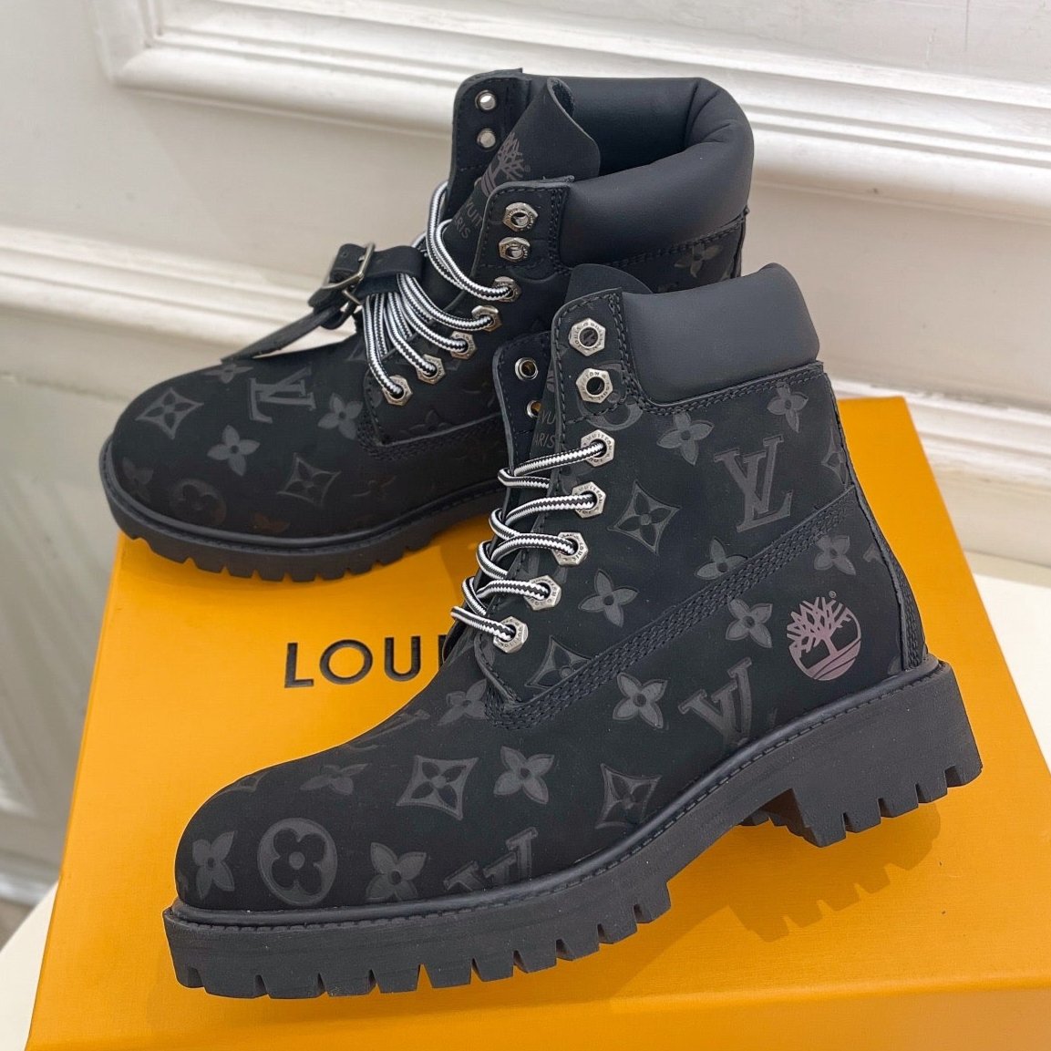 LV X TIMBERLAND MARTIN BOOT IN BLACK MONOGRAM SUEDE - 35