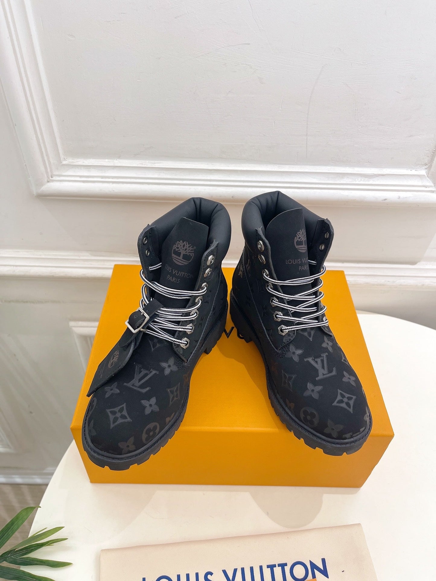 LV X TIMBERLAND MARTIN BOOT IN BLACK MONOGRAM SUEDE - 35