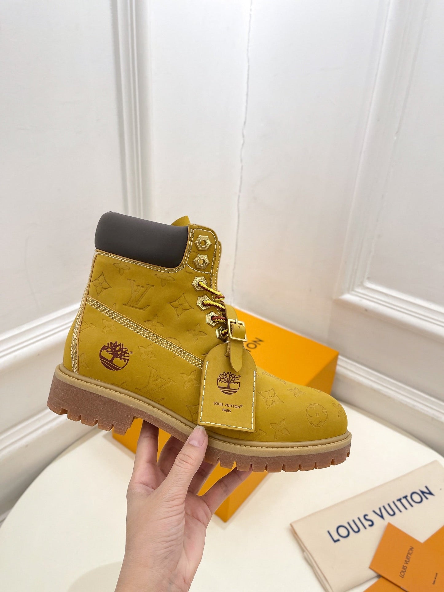 LV X TIMBERLAND MARTIN BOOT IN PEANUT BROWN MONOGRAM SUEDE - 35