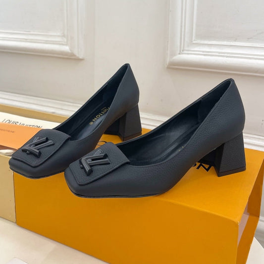 SHAKE PUMP BLOCK HEEL 5.5 CM SANDALS IN BLACK PEPPLE CALFSKIN - 35