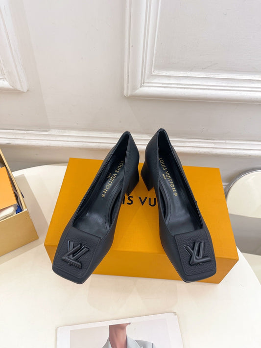 SHAKE PUMP BLOCK HEEL 5.5 CM SANDALS IN BLACK PEPPLE CALFSKIN - 35