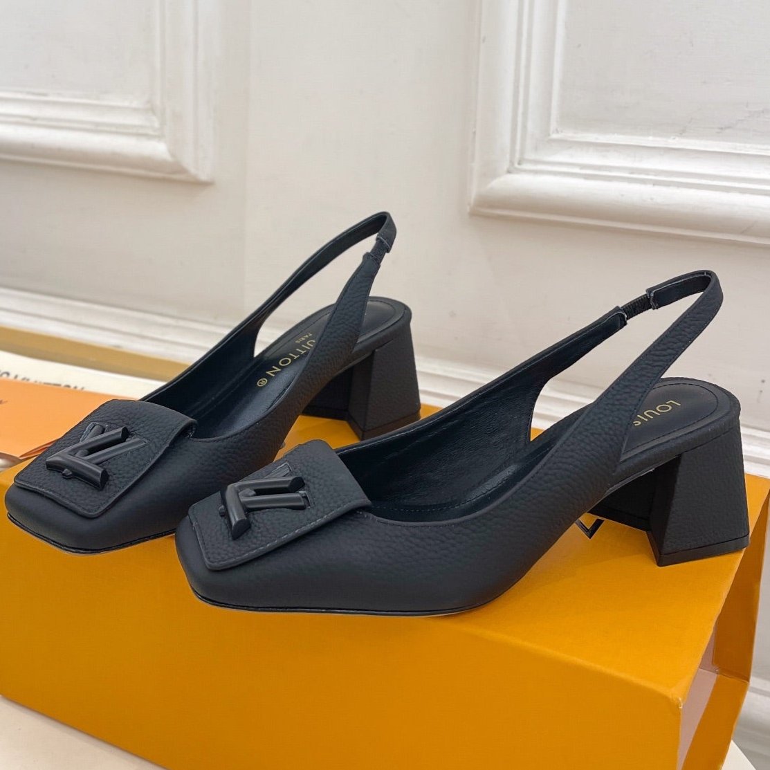 SHAKE SQUARE-TOE BLOCK HEEL 5.5 CM SANDALS IN BLACK PEPPLE CALFSKIN - 35