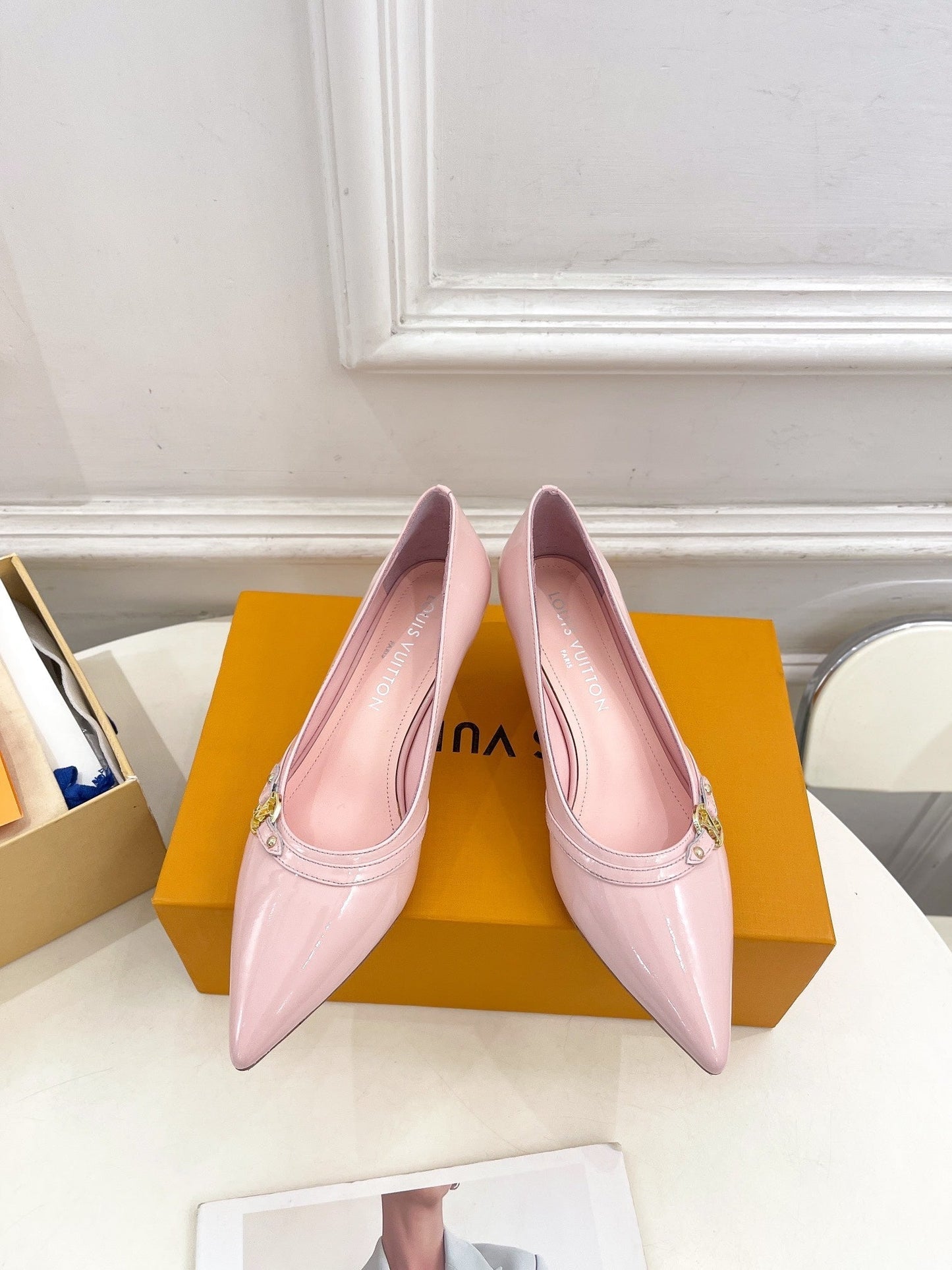 6AM HIGH PUMP 5 CM IN BABY PINK CALFSKIN - 35
