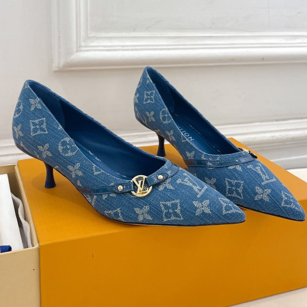 6AM HIGH PUMP 5 CM IN CLASSIC BLUE MONOGRAM DENIM - 35