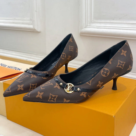 6AM HIGH PUMP 5 CM IN CHOCOLATE BROWN MONOGRAM CALFSKIN - 35
