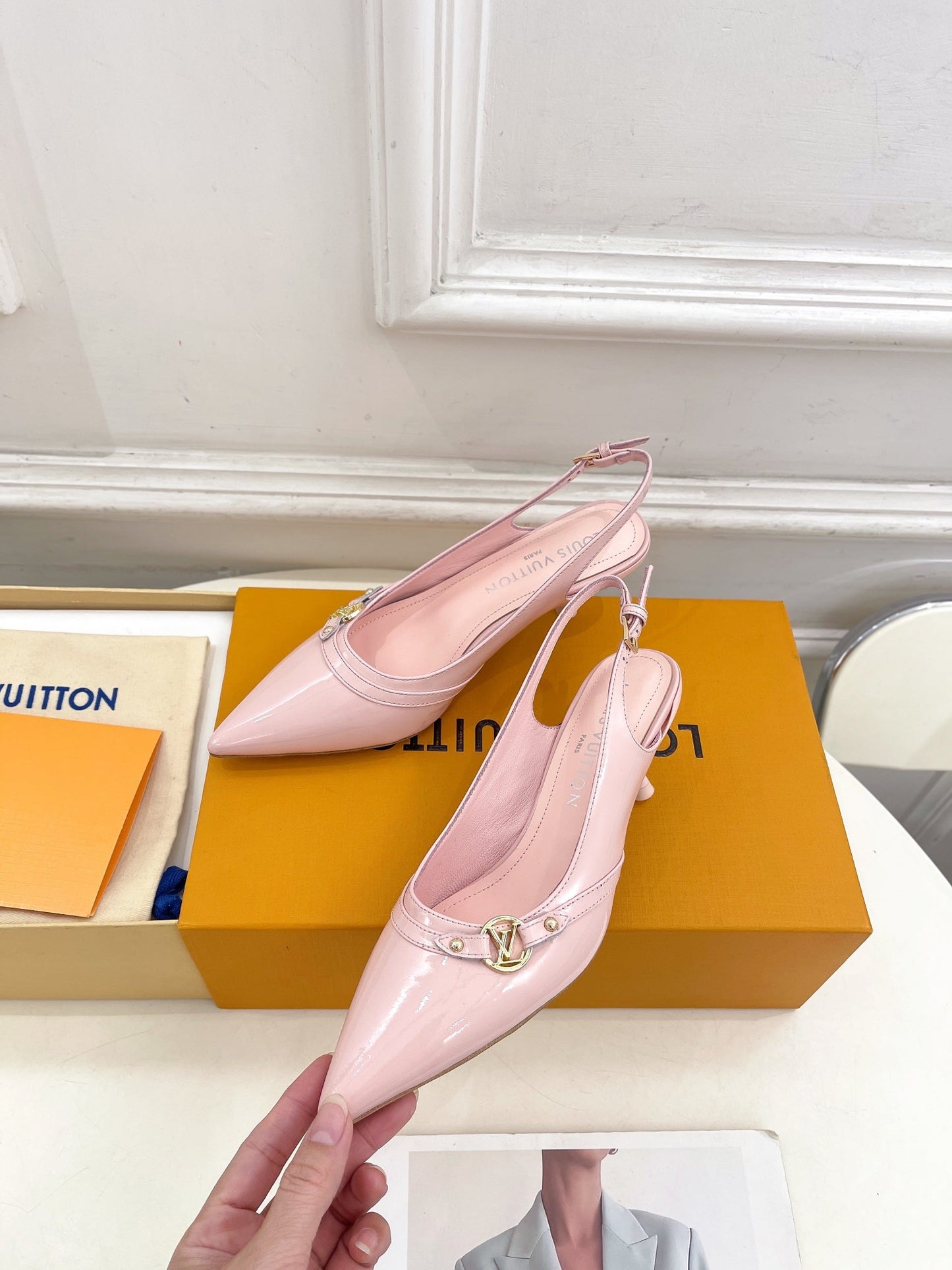 HIGH SLINGBACKS 5 CM IN BABY PINK CALFSKIN - 35