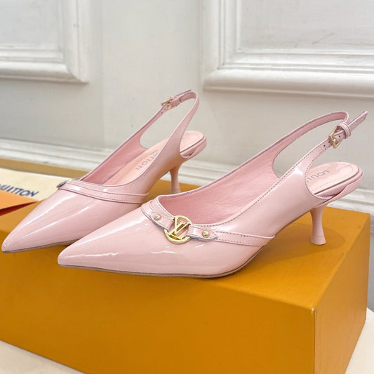 HIGH SLINGBACKS 5 CM IN BABY PINK CALFSKIN - 35