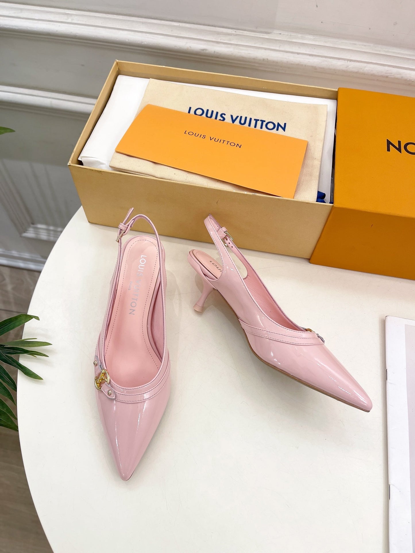 HIGH SLINGBACKS 5 CM IN BABY PINK CALFSKIN - 35