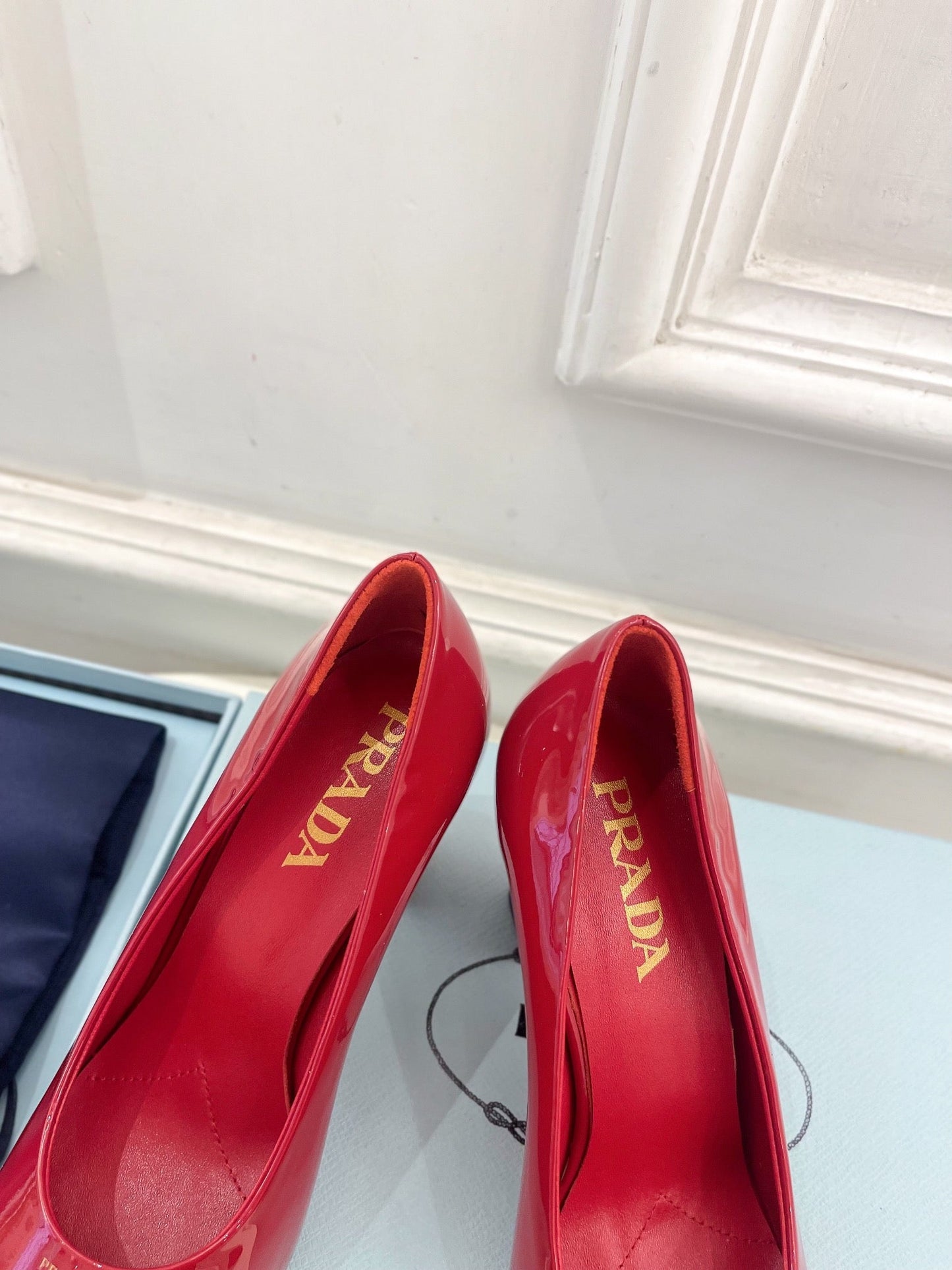 SQUARE TOE HIGH PUMPS IN CRIMSON RED GLOSSY CALFSKIN - 34