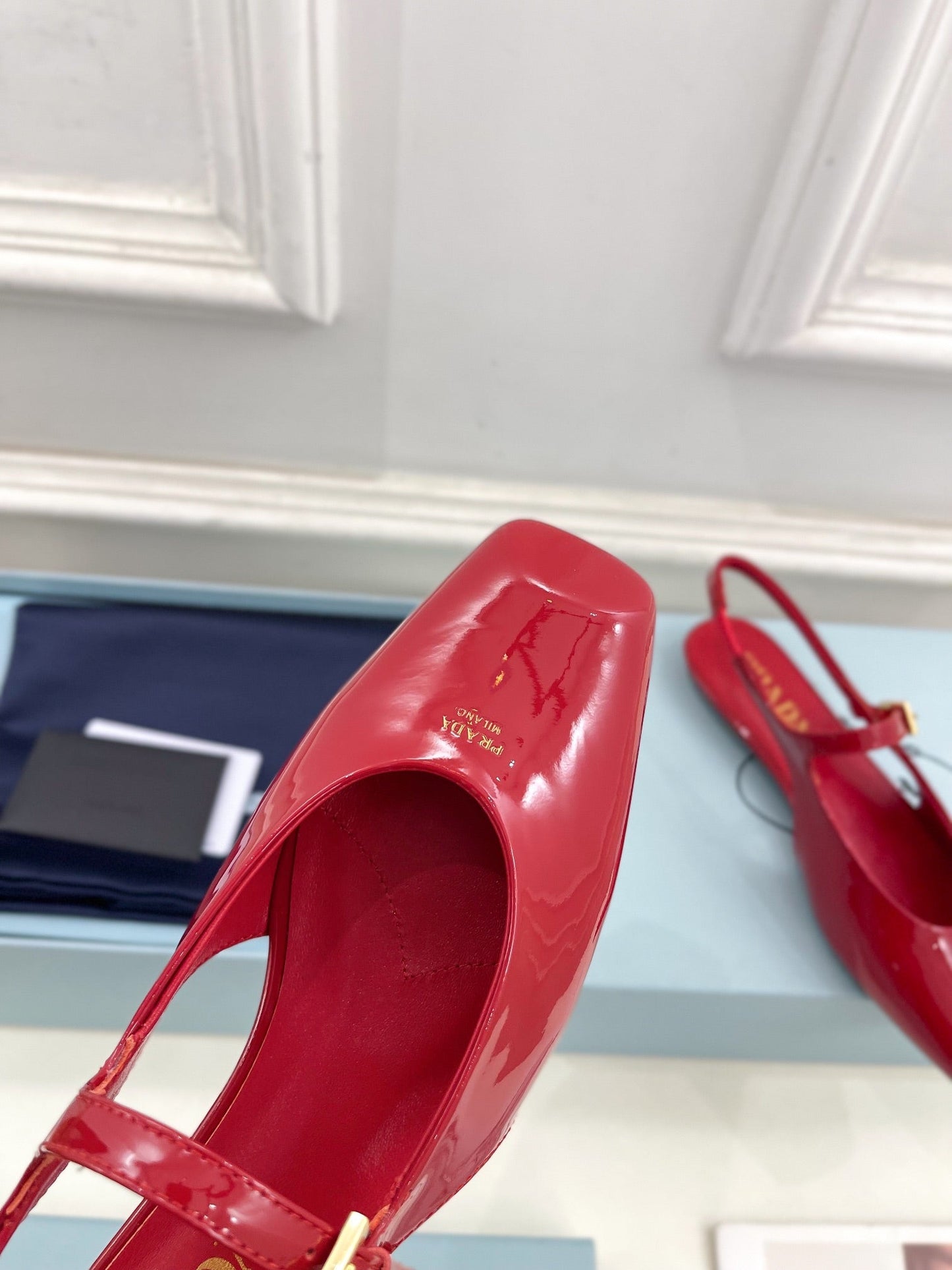 MARY JANE SLINGBACK SQUARE TOE IN CRIMSON RED PATENT SHEEPSKIN - 35
