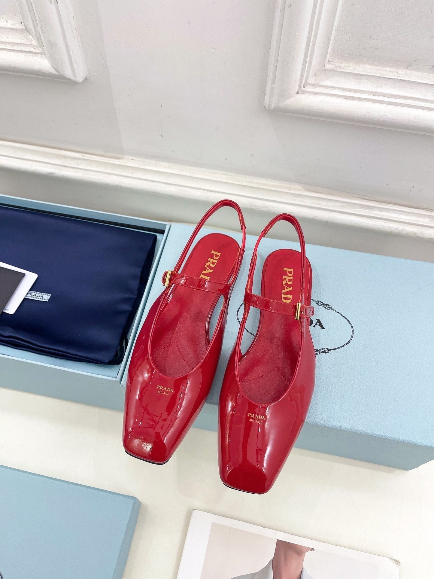 MARY JANE SLINGBACK SQUARE TOE IN CRIMSON RED PATENT SHEEPSKIN - 35