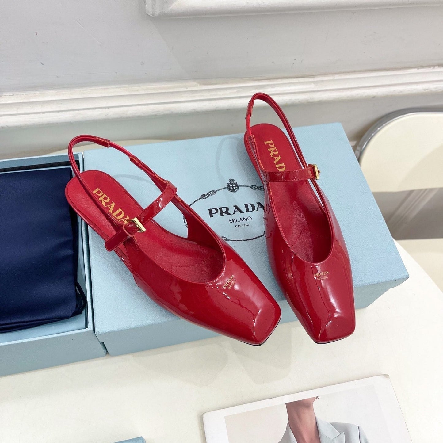 MARY JANE SLINGBACK SQUARE TOE IN CRIMSON RED PATENT SHEEPSKIN - 35