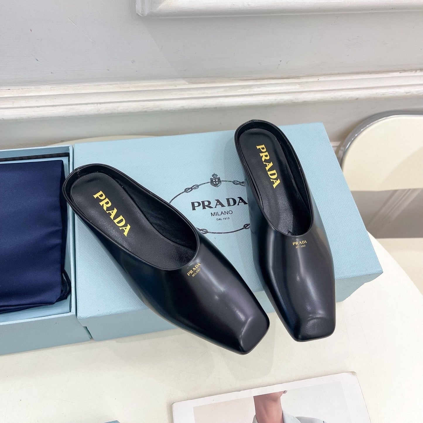 MULES SQUARE TOE IN BLACK SMOOTH LAMBSKIN - 35