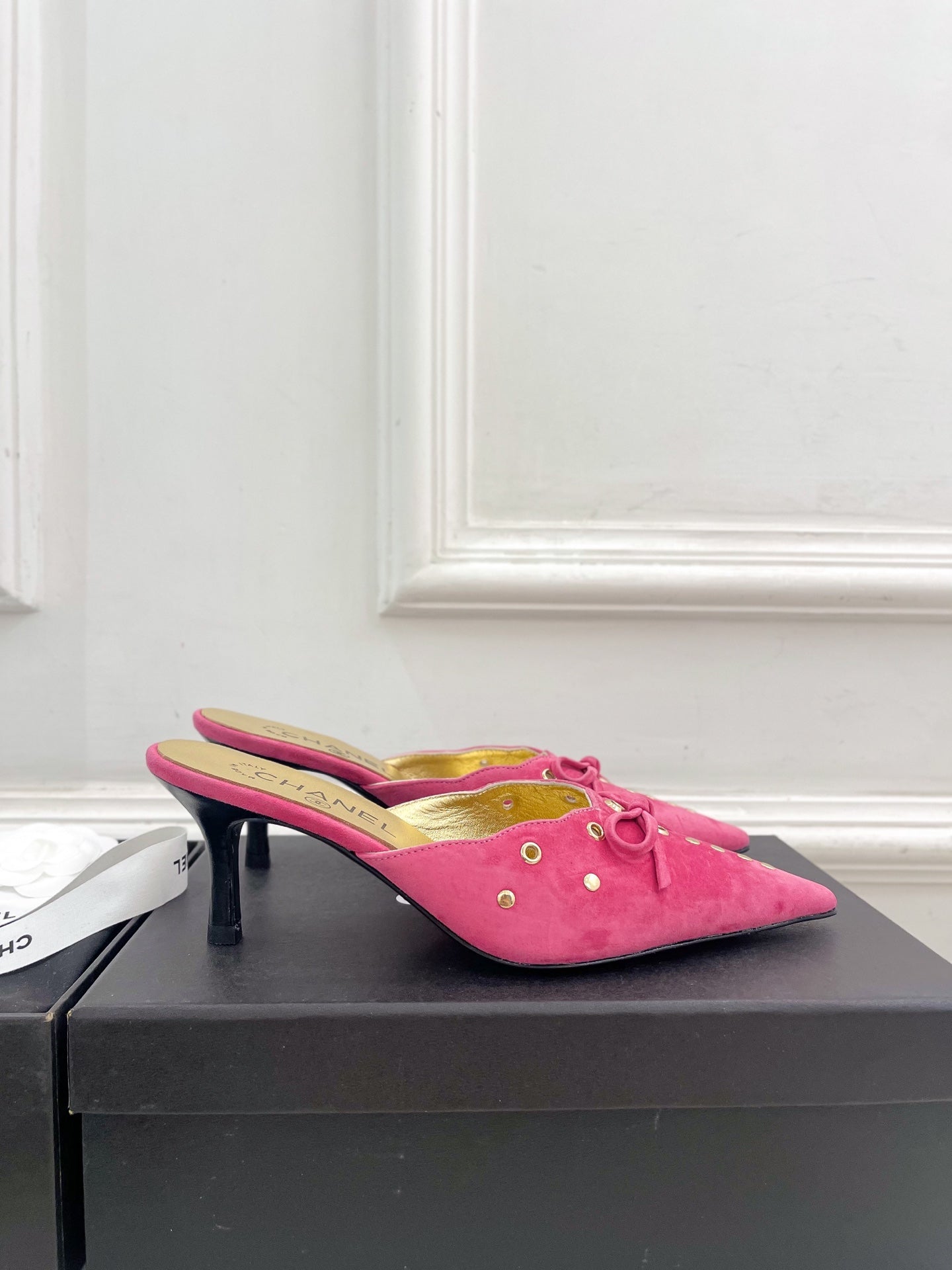 HIGH 65 MM MULE IN DEEP PINK SUEDE - 35