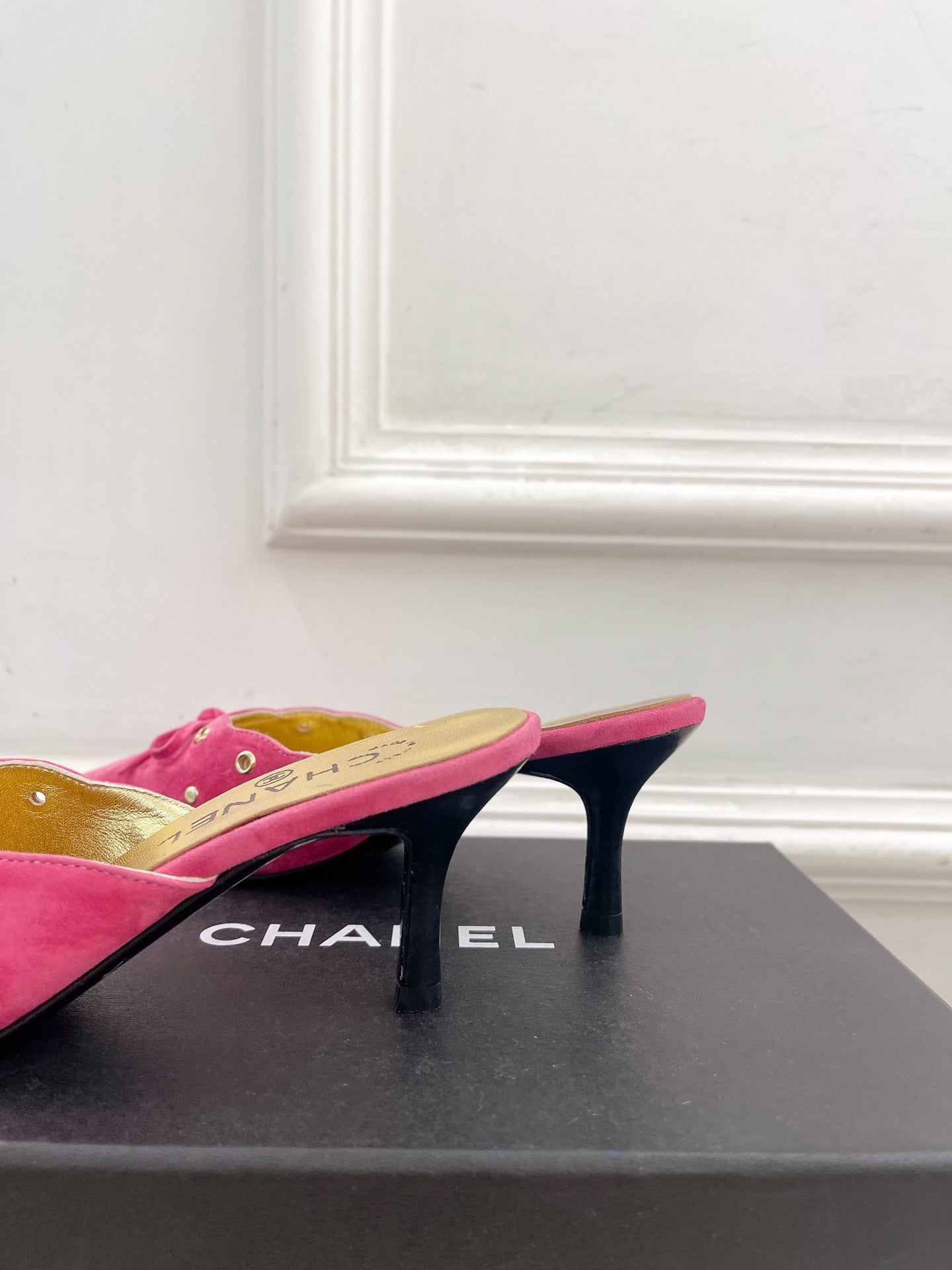 HIGH 65 MM MULE IN DEEP PINK SUEDE - 35
