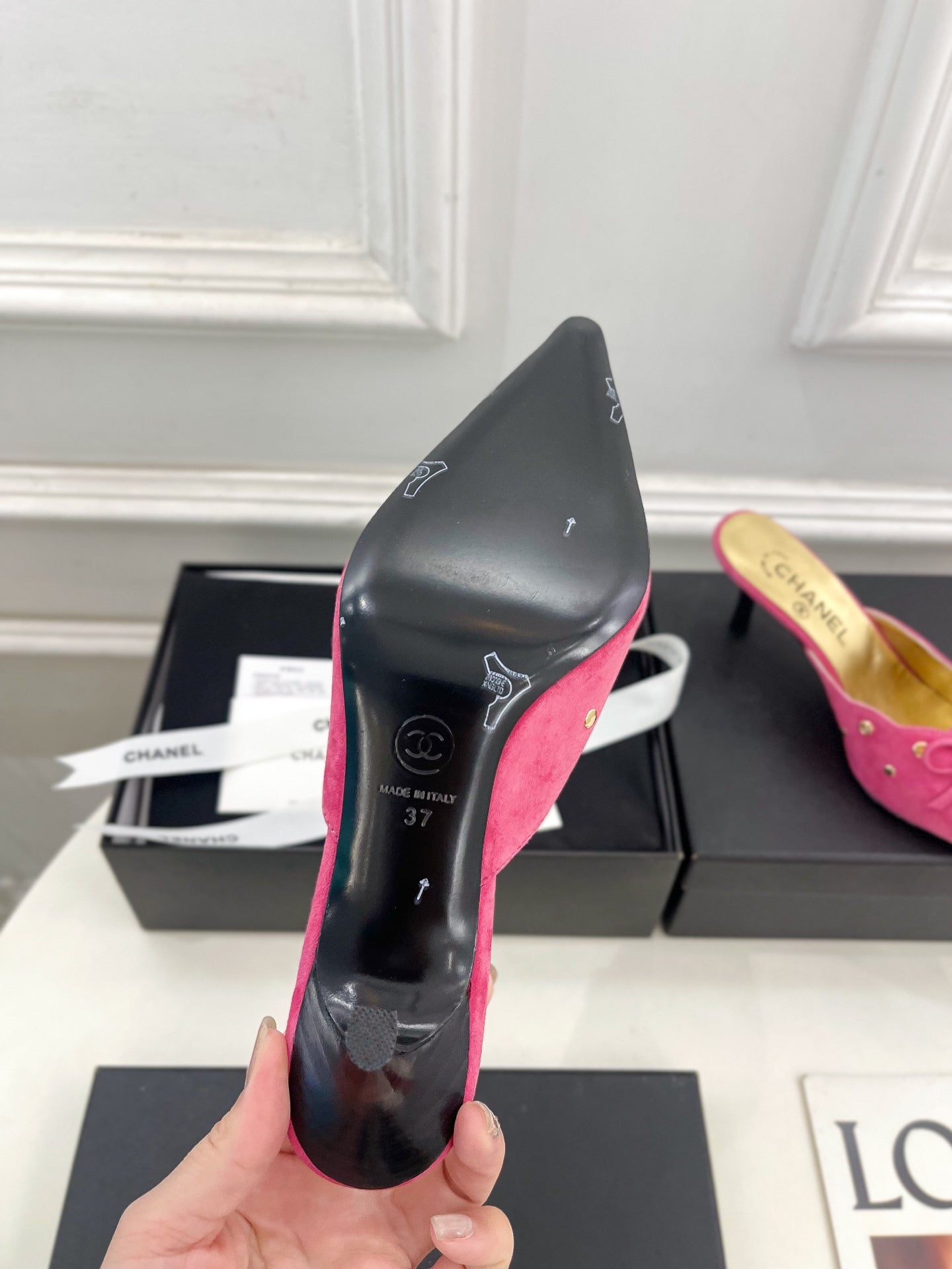 HIGH 65 MM MULE IN DEEP PINK SUEDE - 35