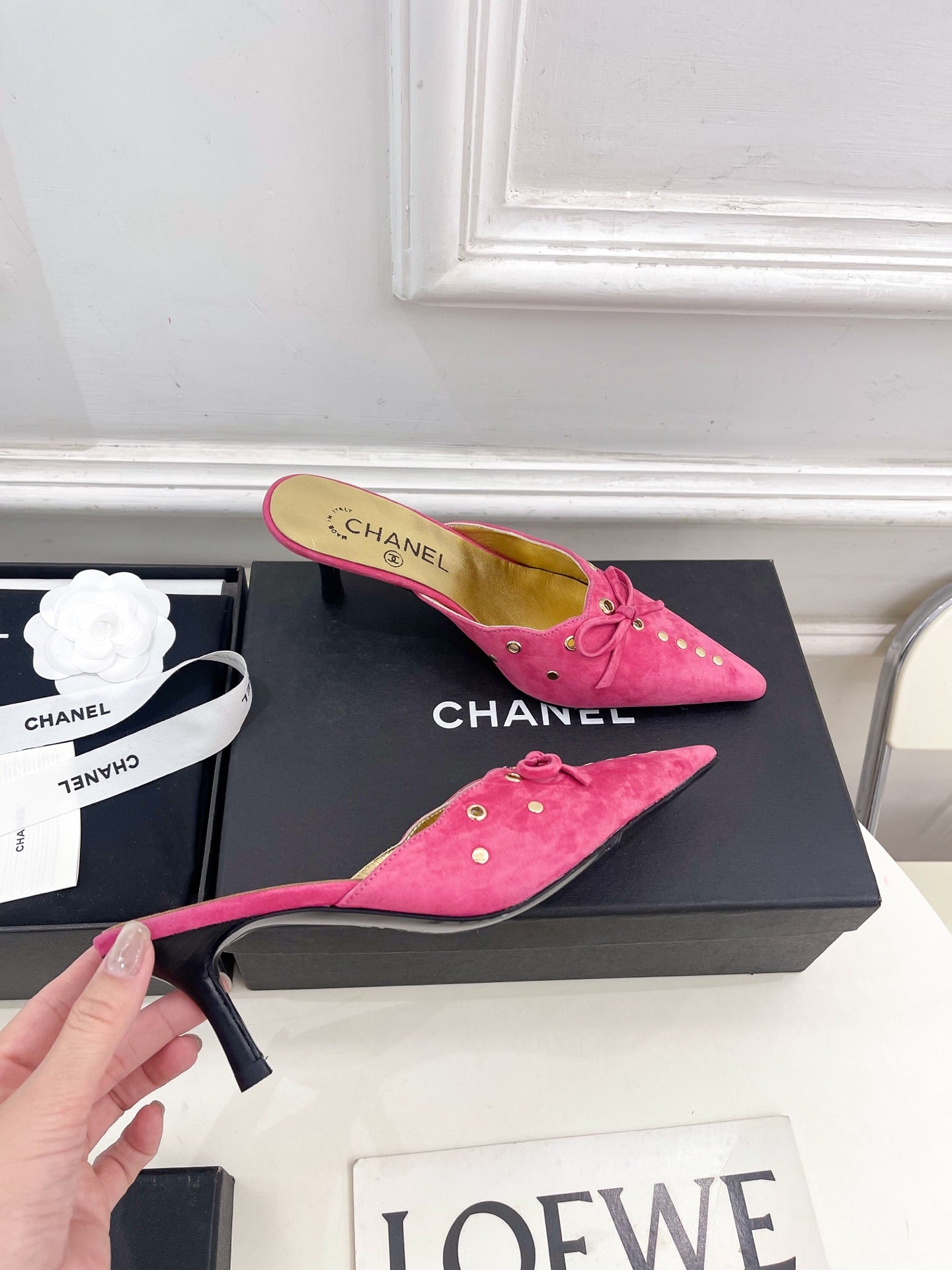 HIGH 65 MM MULE IN DEEP PINK SUEDE - 35
