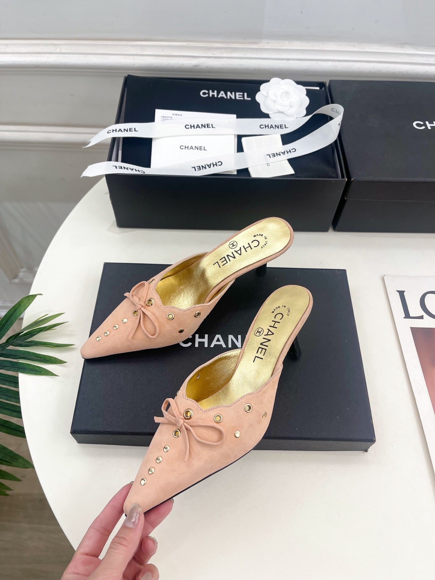 HIGH 65 MM MULE IN PEACH PINK SUEDE - 35