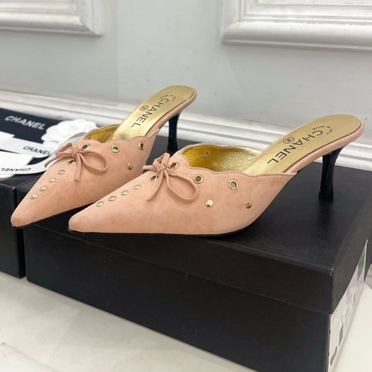 HIGH 65 MM MULE IN PEACH PINK SUEDE - 35