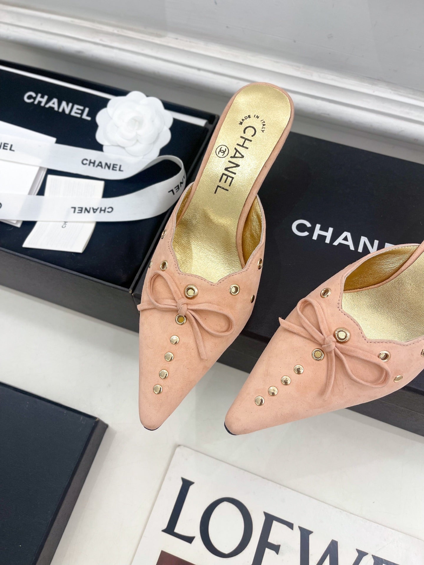 HIGH 65 MM MULE IN PEACH PINK SUEDE - 35