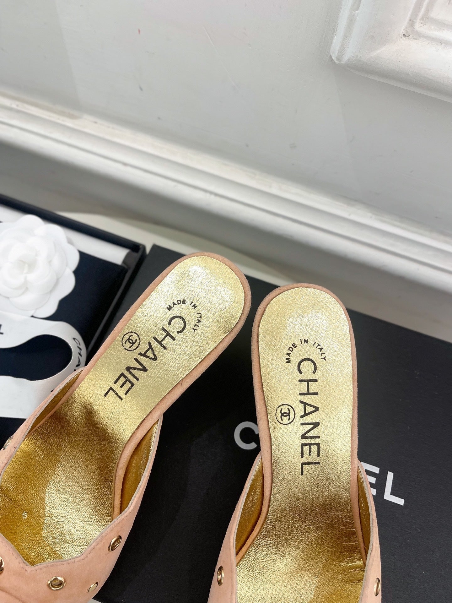 HIGH 65 MM MULE IN PEACH PINK SUEDE - 35