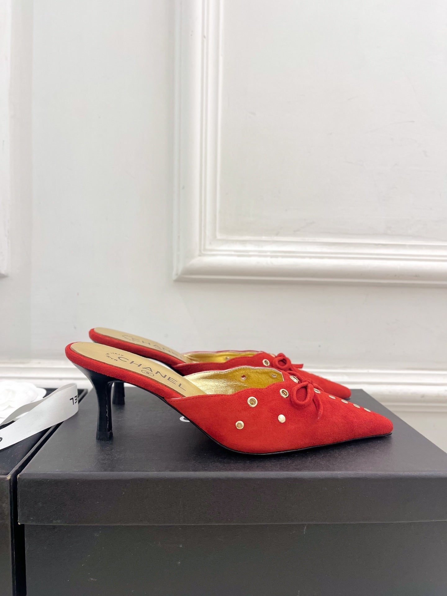 HIGH 65 MM MULE IN CHERRY RED SUEDE - 35