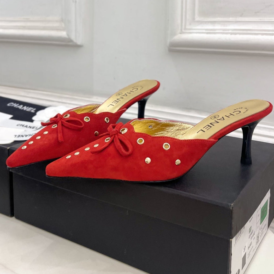 HIGH 65 MM MULE IN CHERRY RED SUEDE - 35