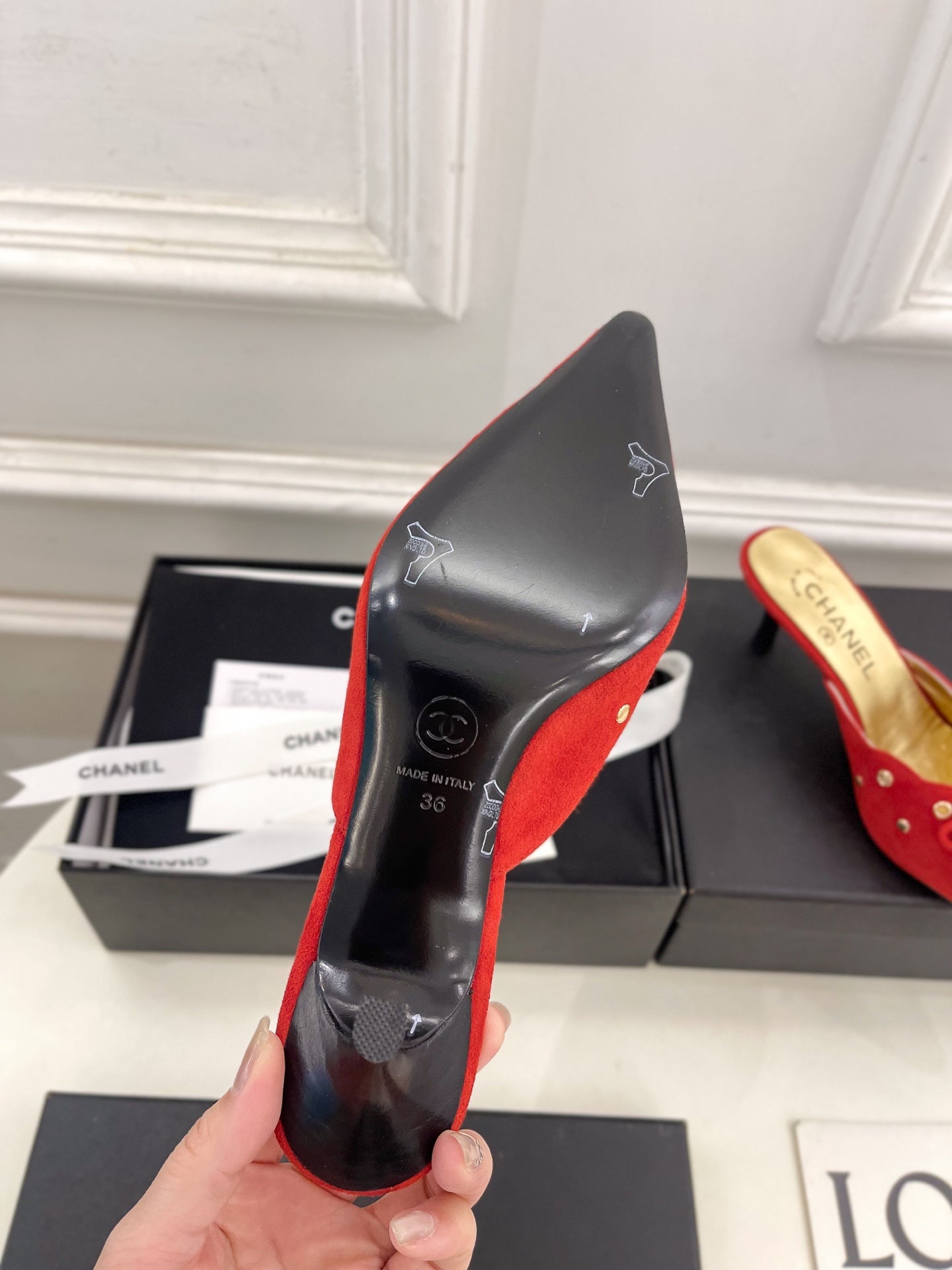 HIGH 65 MM MULE IN CHERRY RED SUEDE - 35