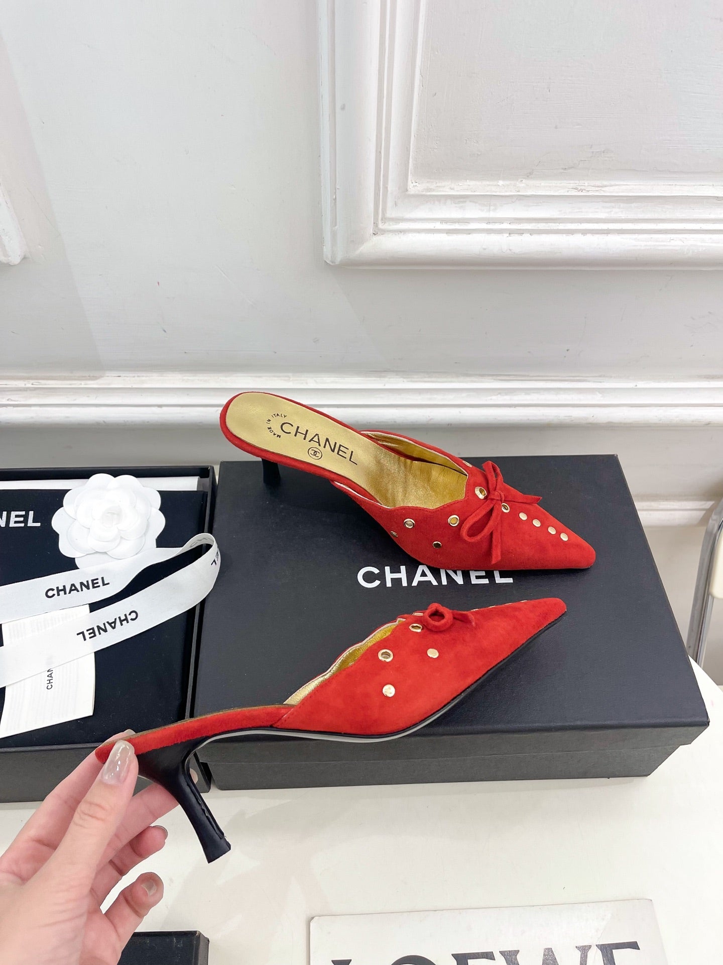 HIGH 65 MM MULE IN CHERRY RED SUEDE - 35