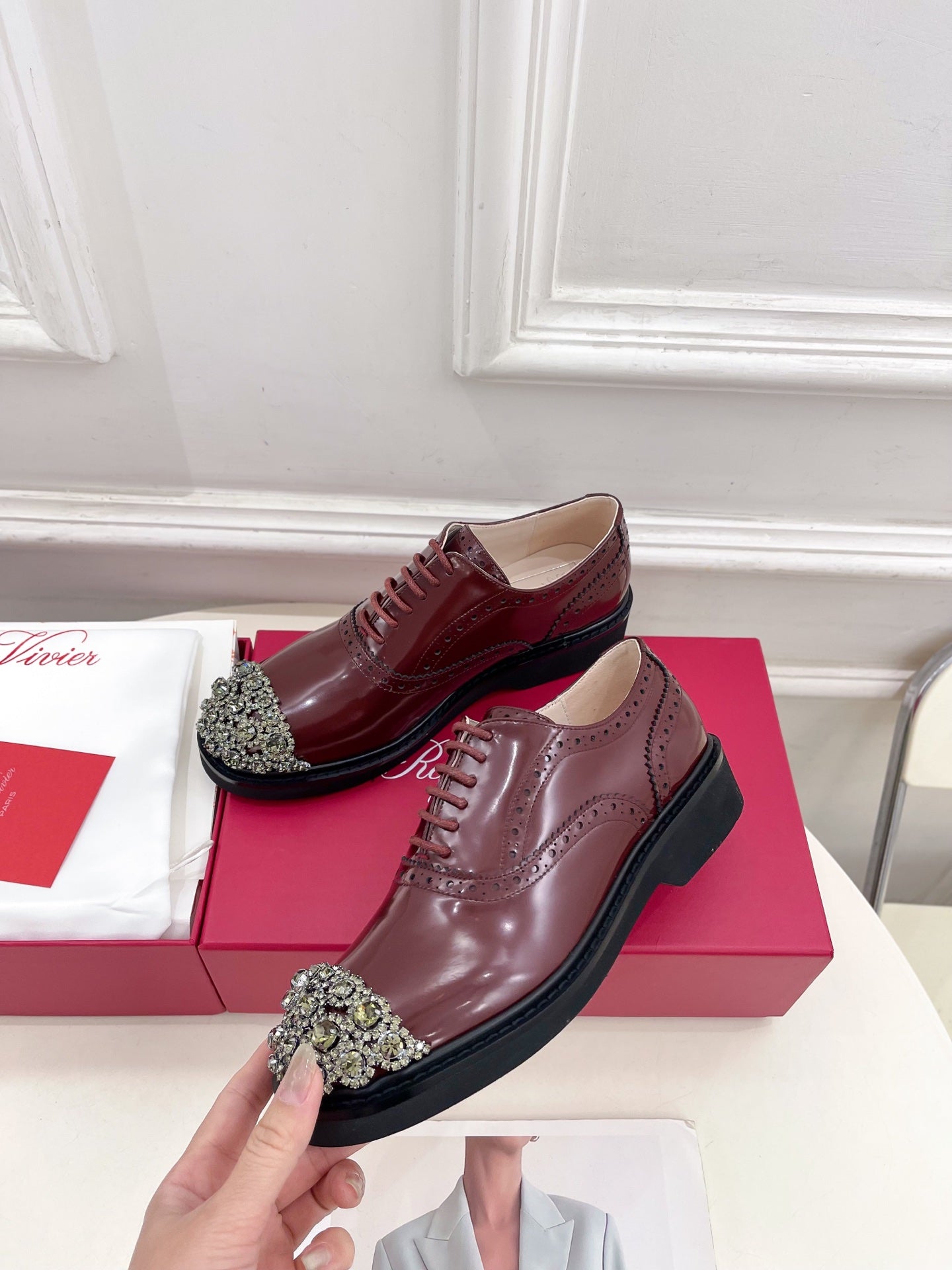 VIV' RANGERS LACE-UPS IN BURGUNDY RED CALFSKIN - 35