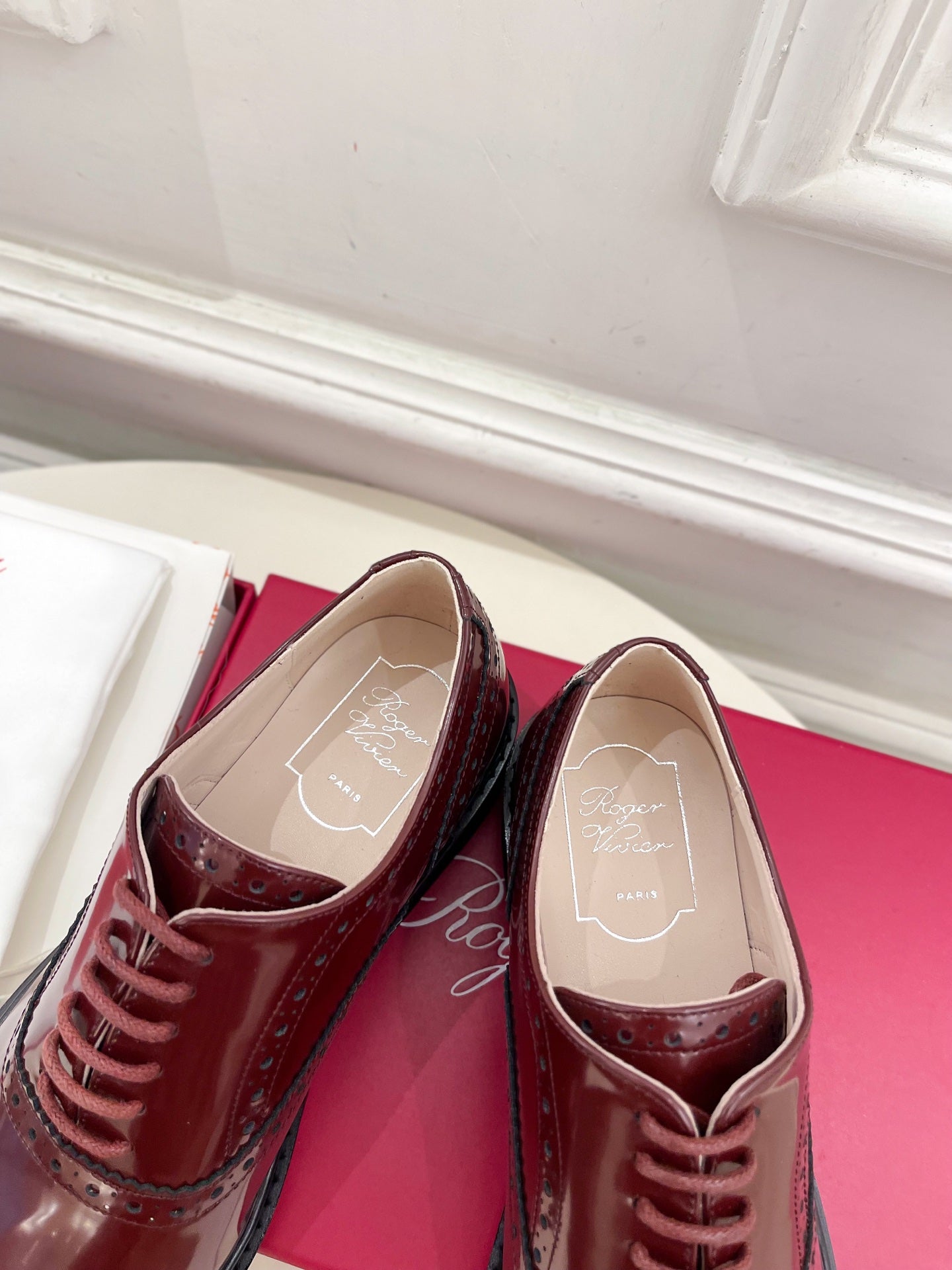 VIV' RANGERS LACE-UPS IN BURGUNDY RED CALFSKIN - 35