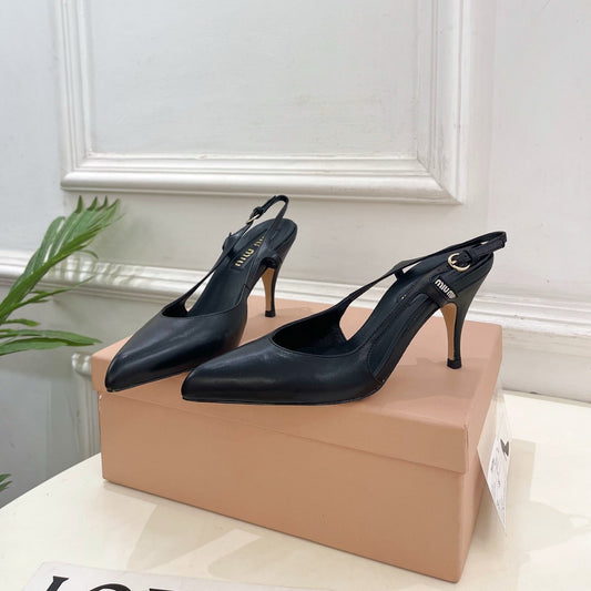 БОСОНІЖКИ MIUMIU 26S SLINGBACK 85 ММ З ЧОРНОЇ ТЕЛЯЧОЇ ШКІРИ