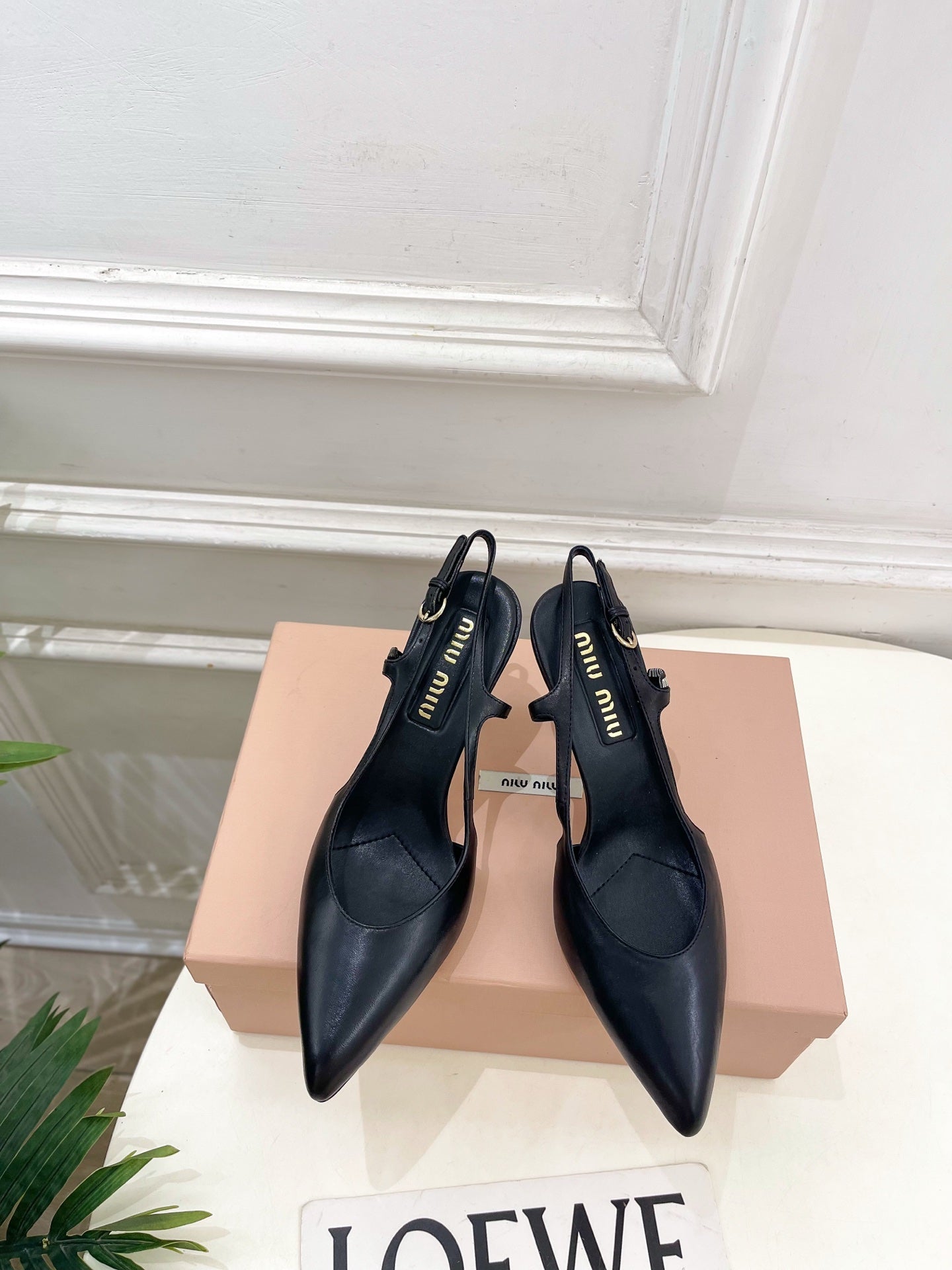 MIUMIU 26S SLINGBACK PUMPS 85MM IN BLACK CALFSKIN