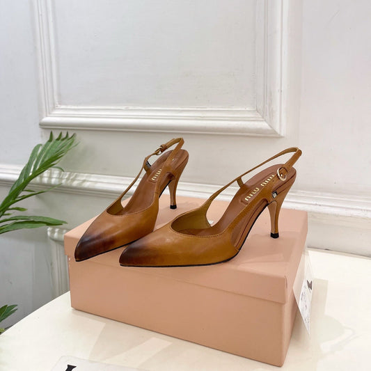 БОСОНІЖКИ-СЛІНГБЕКИ MIUMIU 26S 85 ММ З ТЕЛЯЧОЇ ШКІРИ КОЛЬОРУ КОНЬЯК
