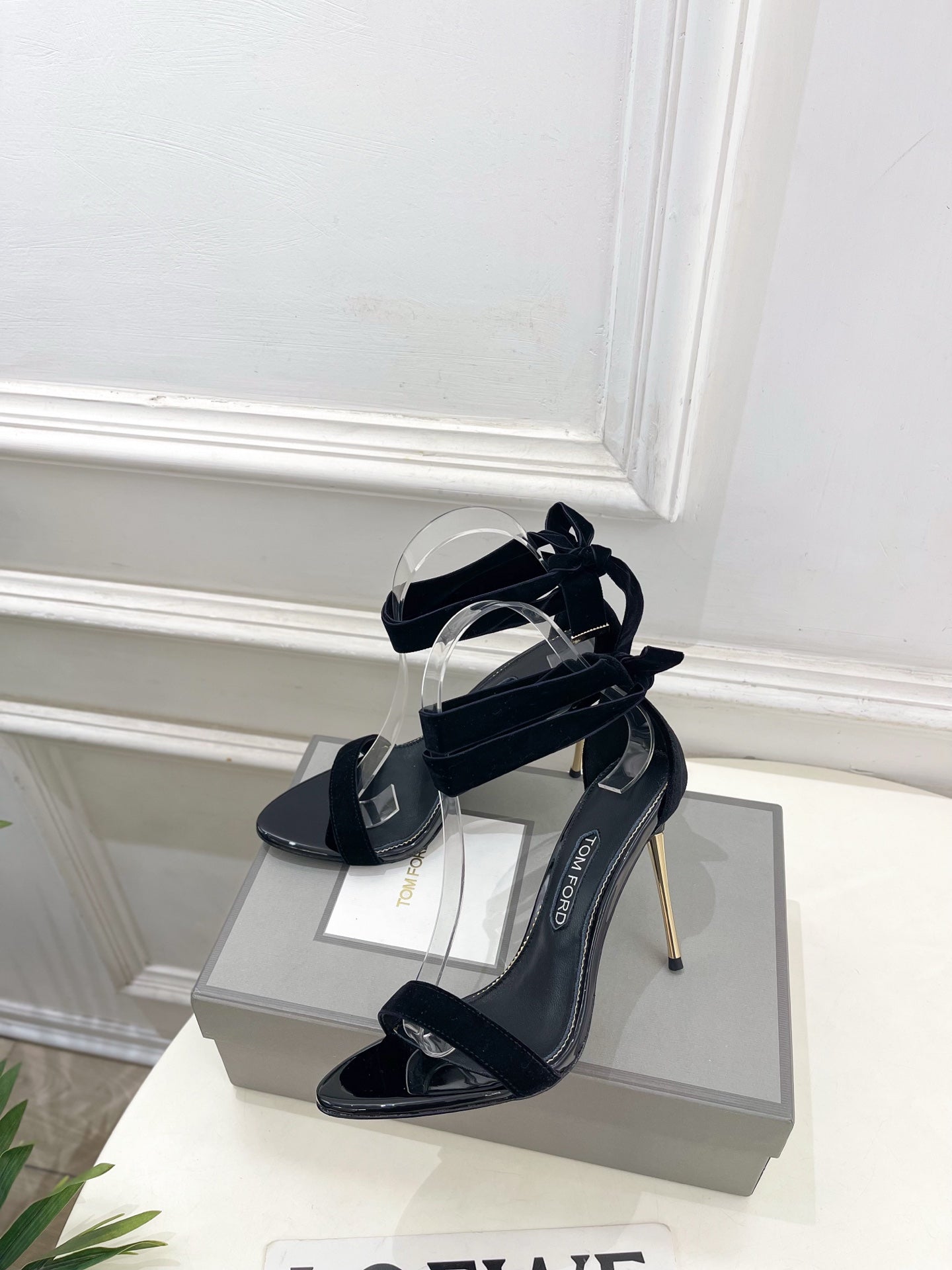TOM FORD 26S HIGH-HEELED SANDALS 105 MM IN BLACK FABRIC AND CALFSKIN