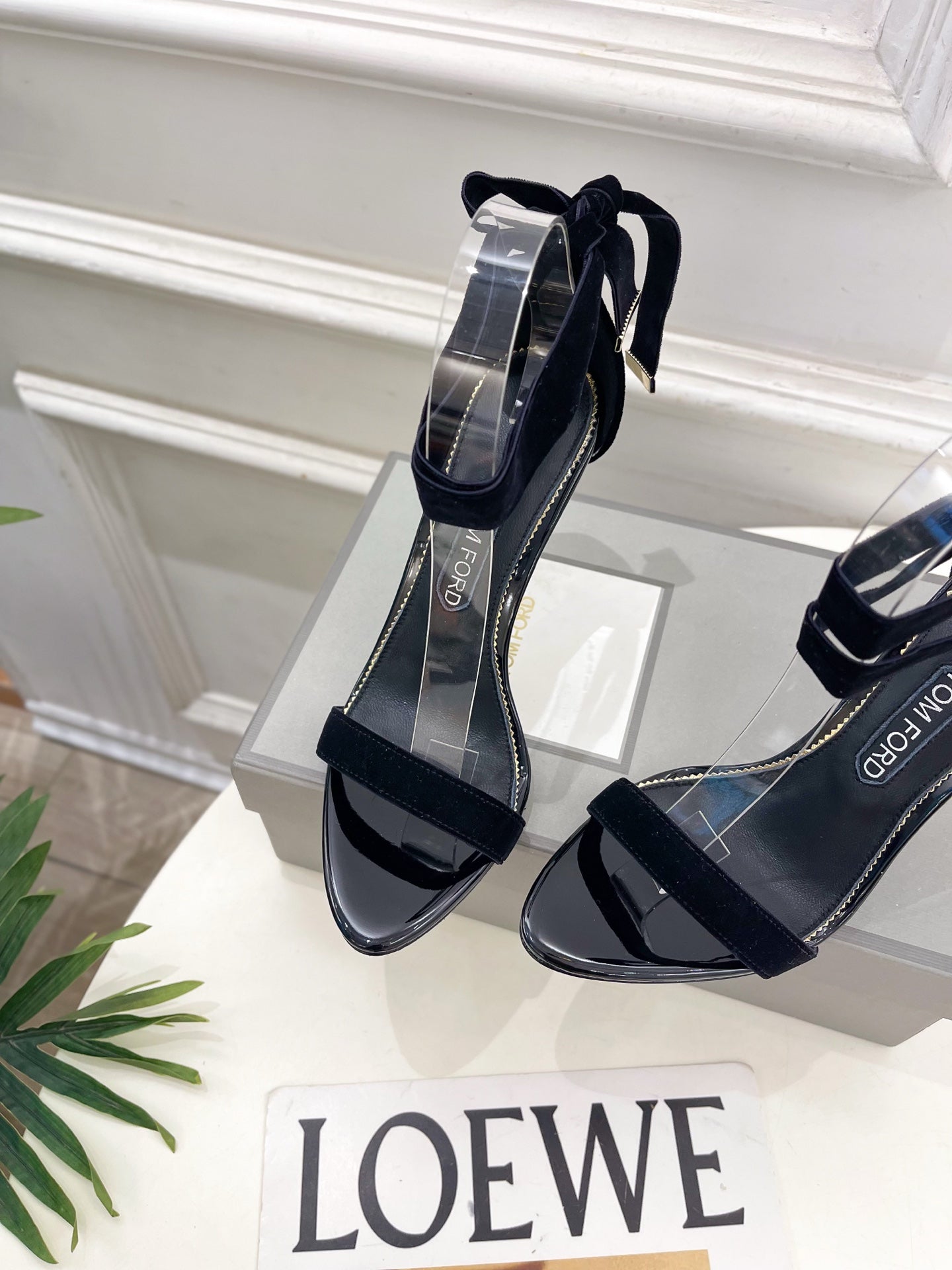 TOM FORD 26S HIGH-HEELED SANDALS 105 MM IN BLACK FABRIC AND CALFSKIN